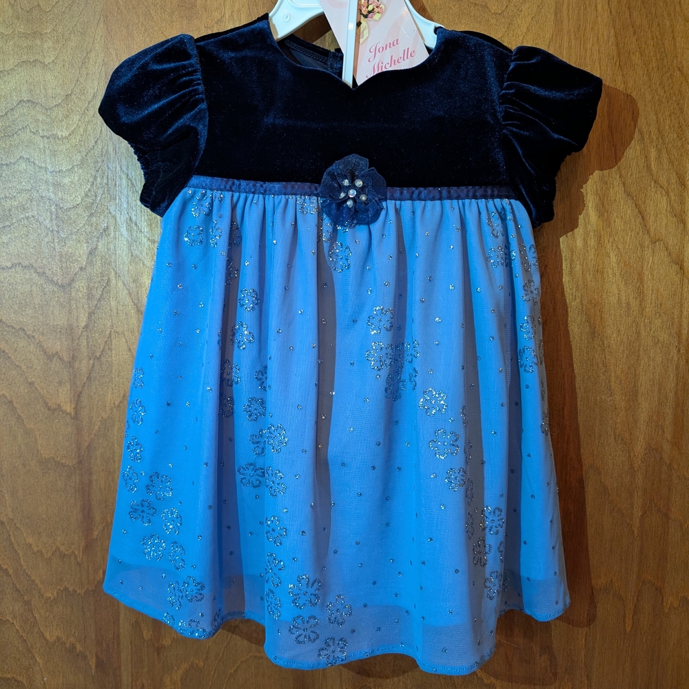 Jona Michelle Navy Velvet and Blue Sparkly Dress NWOT